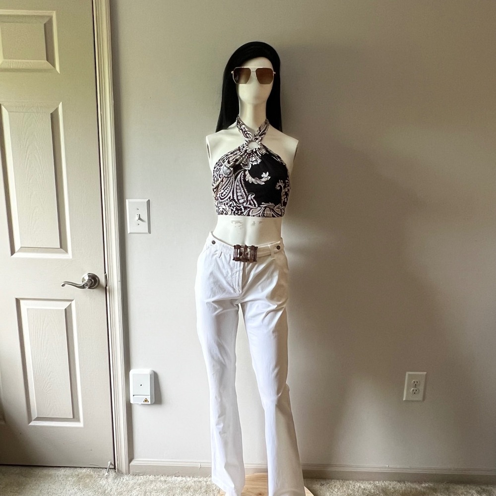 Vintage Y2K D&G Dolce Gabbana White Low Rise Flare Jeans Logo Buckle 32 US 8/10